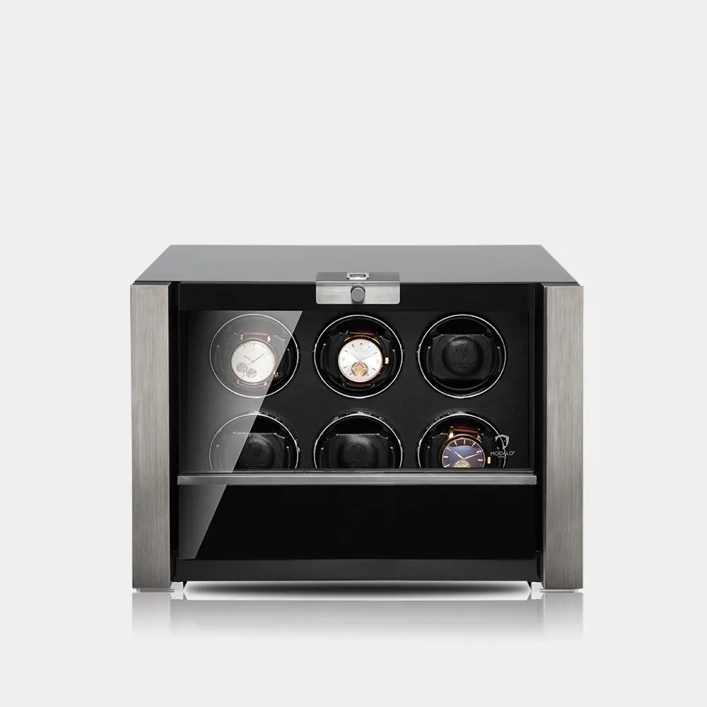 [3906114S] VICTORY Watch Winder 6 Watches (Black / Silver)